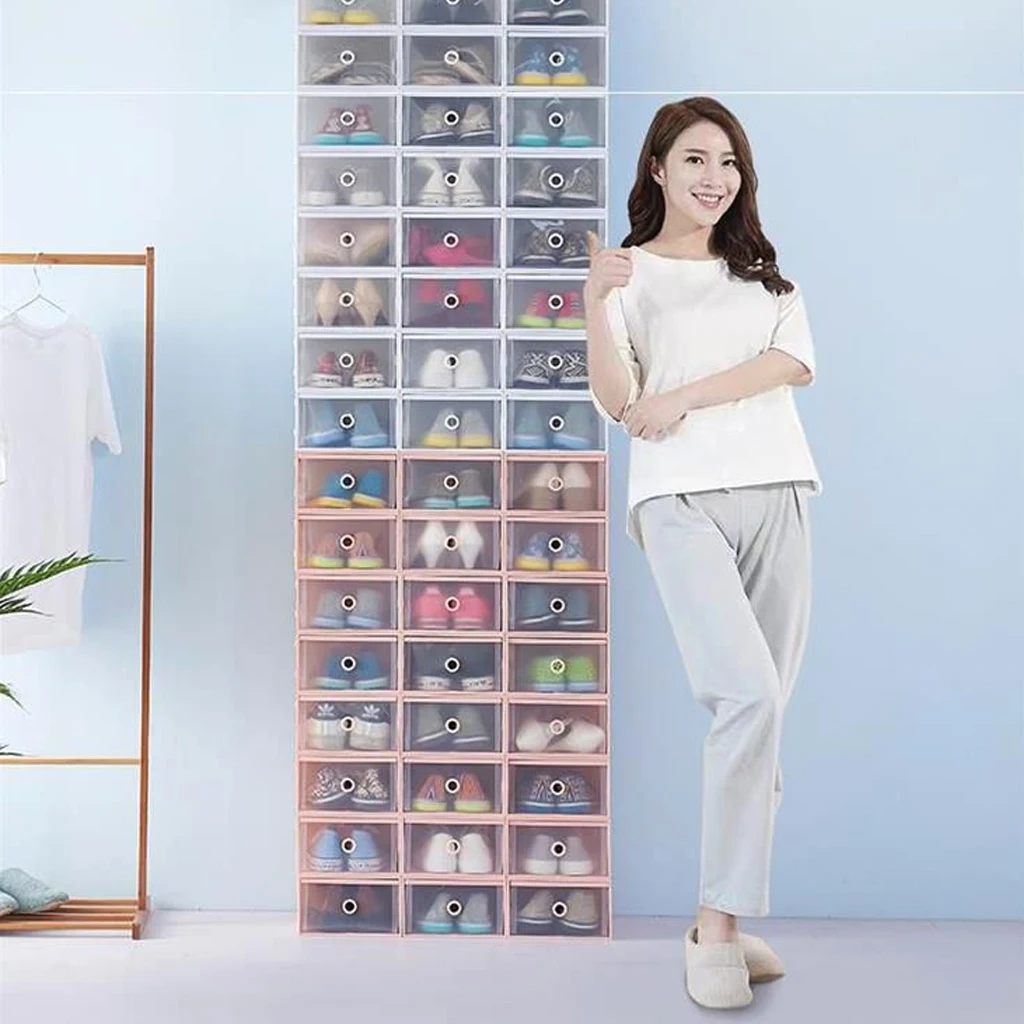 Продажа 6 шт. компл. штабелируемые коробки для хранения обуви утолщенные флип обувь прозрачный ящик чехол Пластиковые обувные коробки органайзер дл...