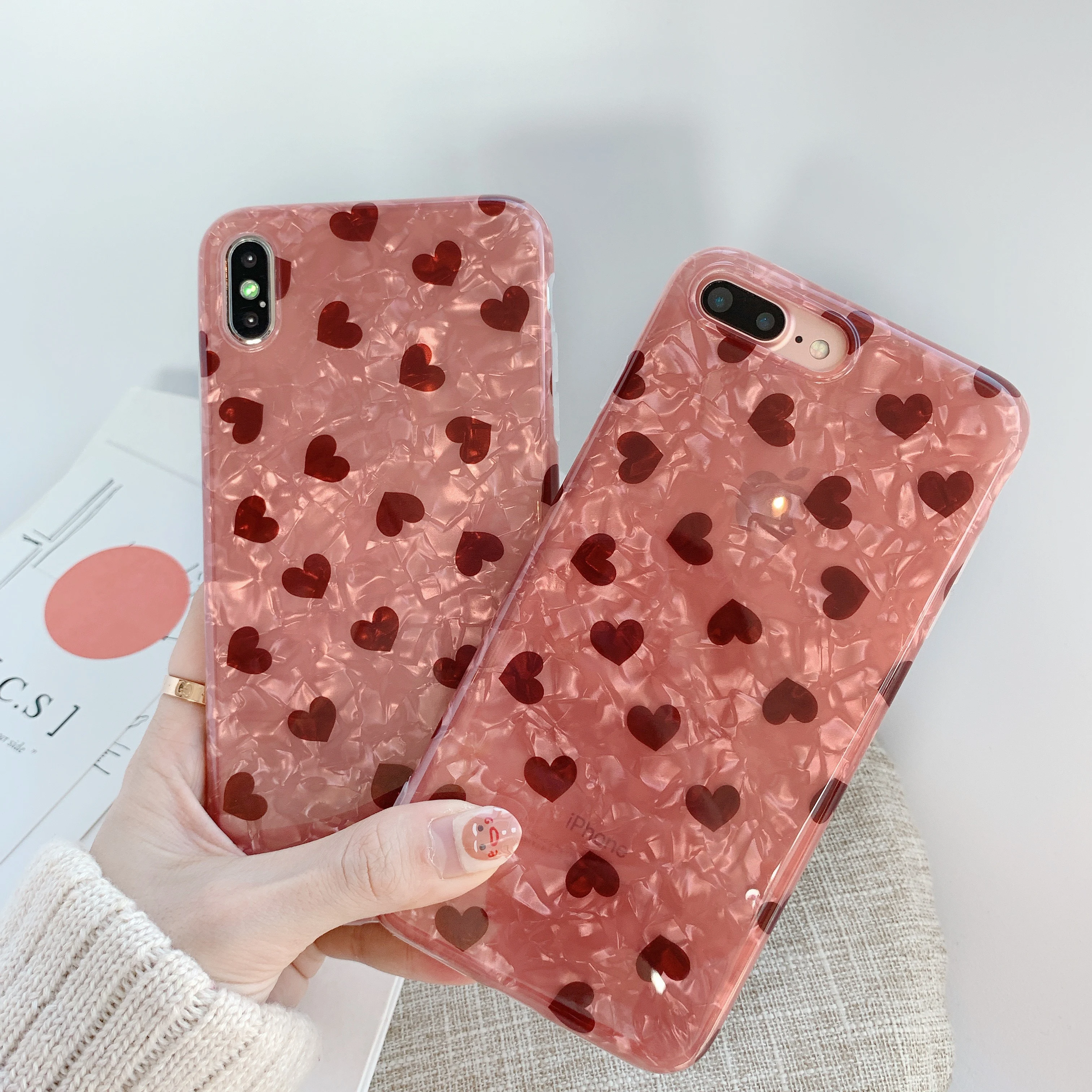 

FastDeng Adorable Heart Pattern Phone Case For iPhone 6 6s 7 8 plus Case Fashion Conch Shell Cover for iPhone X XR XS Max Case