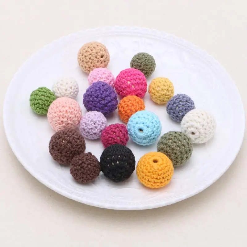

Round Wooden Crocheted Beads Colorful Woolen Teether Bead Toy Necklace Drop Ship W2952001