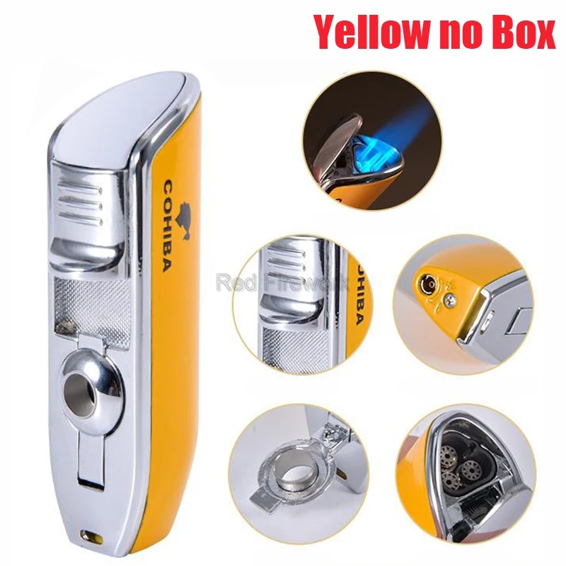

COHIBA Metal Windproof Multiple Colors Cigar Lighters 3 Jet Blue Flame Torch Cigarette Lighter With Cigar Punch Gift Box
