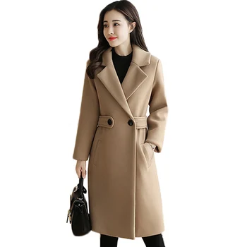 

2018 New Winter Jacket Women Woolen Coat Korea Solid Loose Long Warm Wool Jacket Coat Plus Size High Quality Female Basic Coats