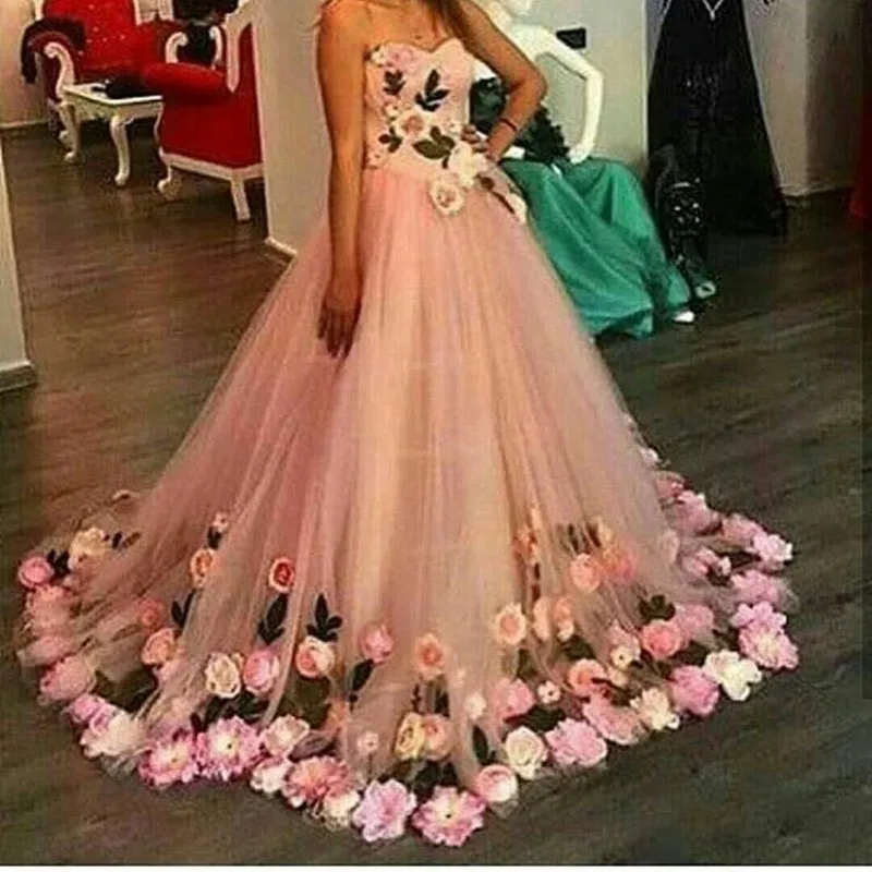 vestidos de fiesta Beautiful Handmade Flowers Ball Gown Prom Dress