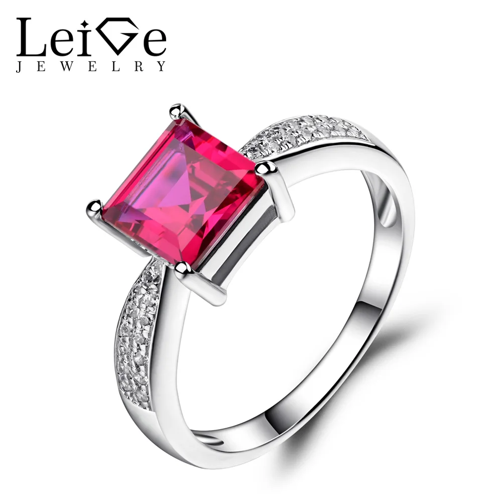 Leige Jewelry Wedding Engagement Rings Ruby Sterling Silver 925 Fine