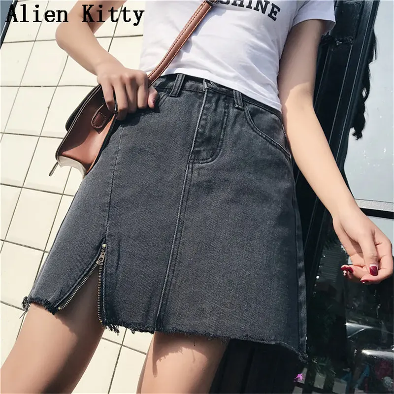 

Alien Kitty New Empire Fork Vintage Denim Women Summer High Waist A-Line Female Fashion Pockets Plus Size Mini Skirts 2 Colors