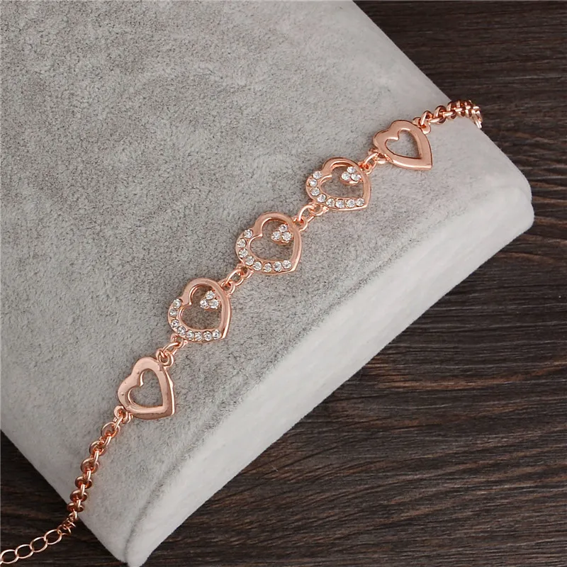 

2018 Rose Gold Chain Link Bracelet for Women Ladies Crystal Heart Jewelry Gift Wholesale Price Girls Bracelets & Bangles