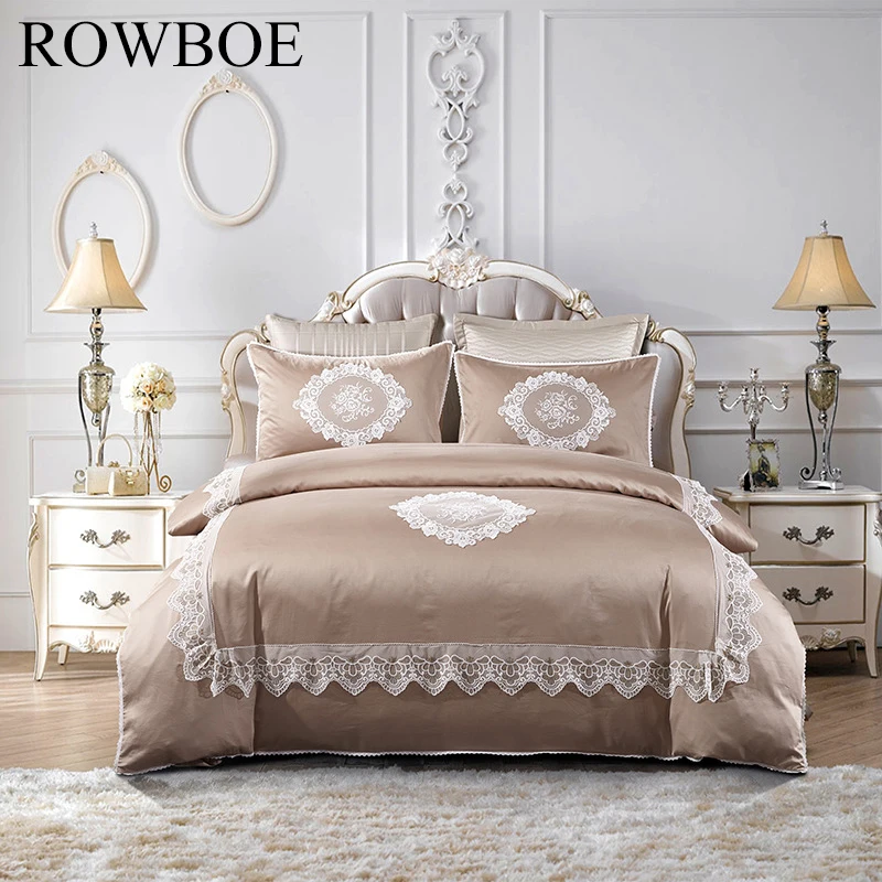 

ROWBOE brand Premium satin craft cotton Mediterranean style four-piece quilt cover sheets pillowcase bedding set