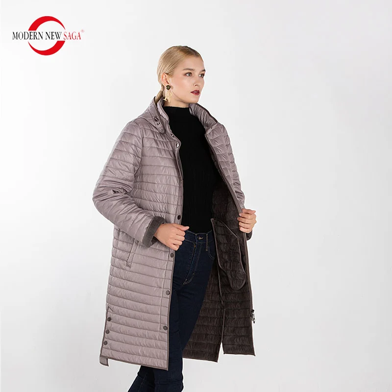 MODERN NEW SAGA Oversized Women Warm Parkas Winter Casual Long Coat Female Solid Overcoat Full Pockets Zippers Jacket