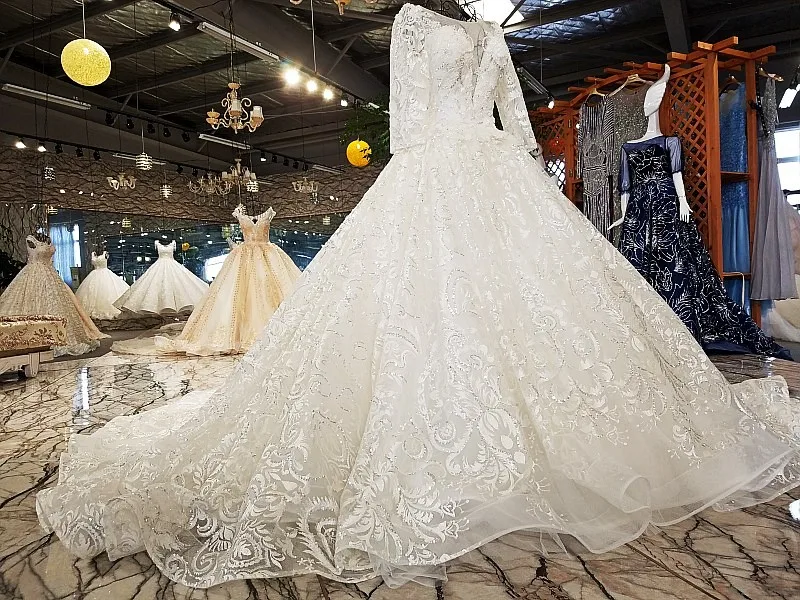 ls56411 роскошные свадебные платья o-шеи кружева до спинки три четверти рукавом бальное платье Свадебные платья из Китая реальные фото