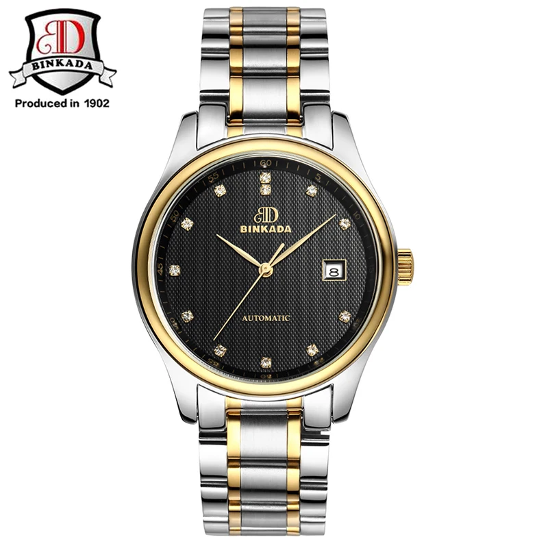 BINKADA 2019 relojes automáticos de moda para hombre, reloj de oro mecánico de marca de lujo, reloj de pulsera de acero inoxidable impermeable para hombre - 6