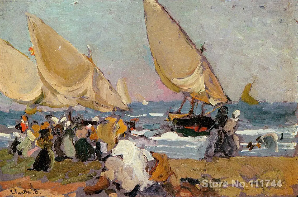 

oil painting beach Sailing Vessels on a Breezy Day Valencia Joaquin Sorolla y Bastida canvas Hand painted High quality