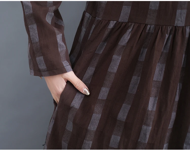Dresses Women Dress Plus Size Long Sleeve Spring Summer Knee Length Casual Plaid Blouse Shirt Cotton Linen Dress Women 2019 11