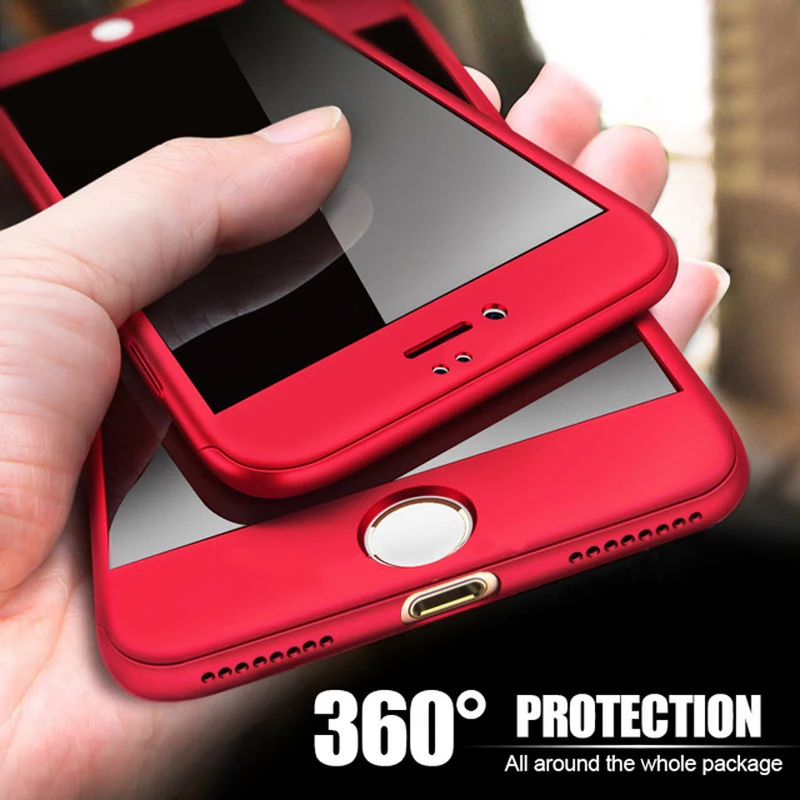 360 градусов полное покрытие чехол для телефона iPhone 7 8 Plus с чехлы закаленным