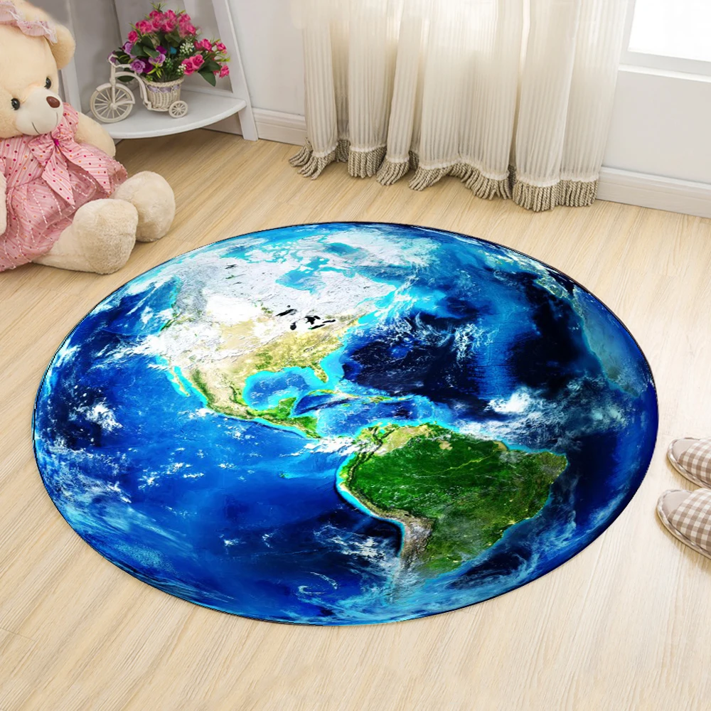 Floor Rug Modern Chic Earth Pattern Round Rug Children Bedroom Play Mat Cartoon Carpet Ocean Mat