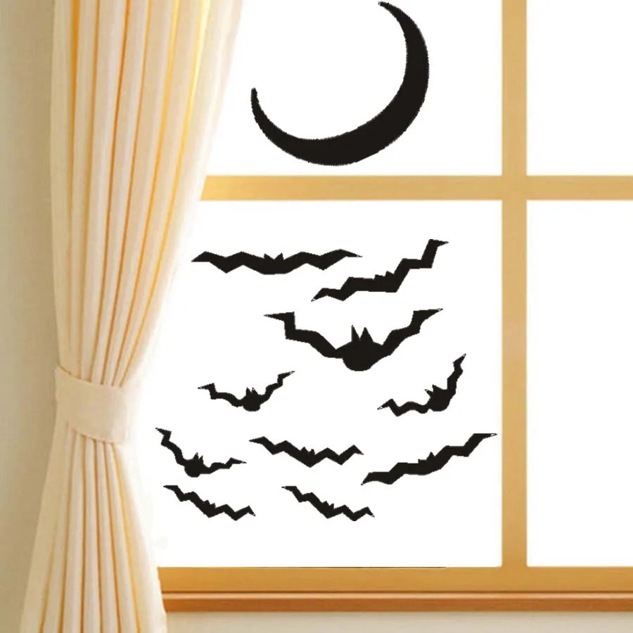 Bats&Moon Halloween Party Window Decals Modern Wall Stickers For Bedroom Living Room Home Decor Waterproof Accessory Wallpaper (2)