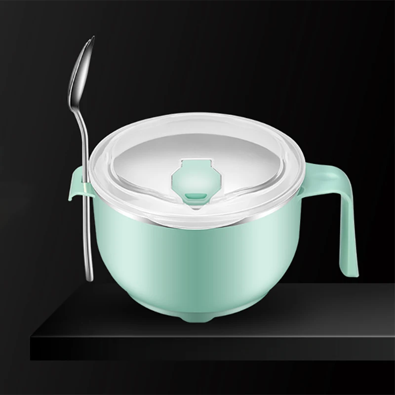 MICCK двойная нержавеющая сталь Китайская лапша быстрого приготовления миска с крышкой ручка индукционная плита нагревательная пищевая коробка кухонный Ланч-бокс - Цвет: Green