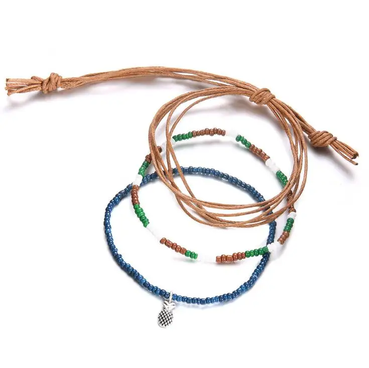 

3Pcs/Set Bohemian Colorful Beads Pineapple Charm Bracelets Set for Women Girls Fashion Stretch Leather Bracelet Party Jewelry