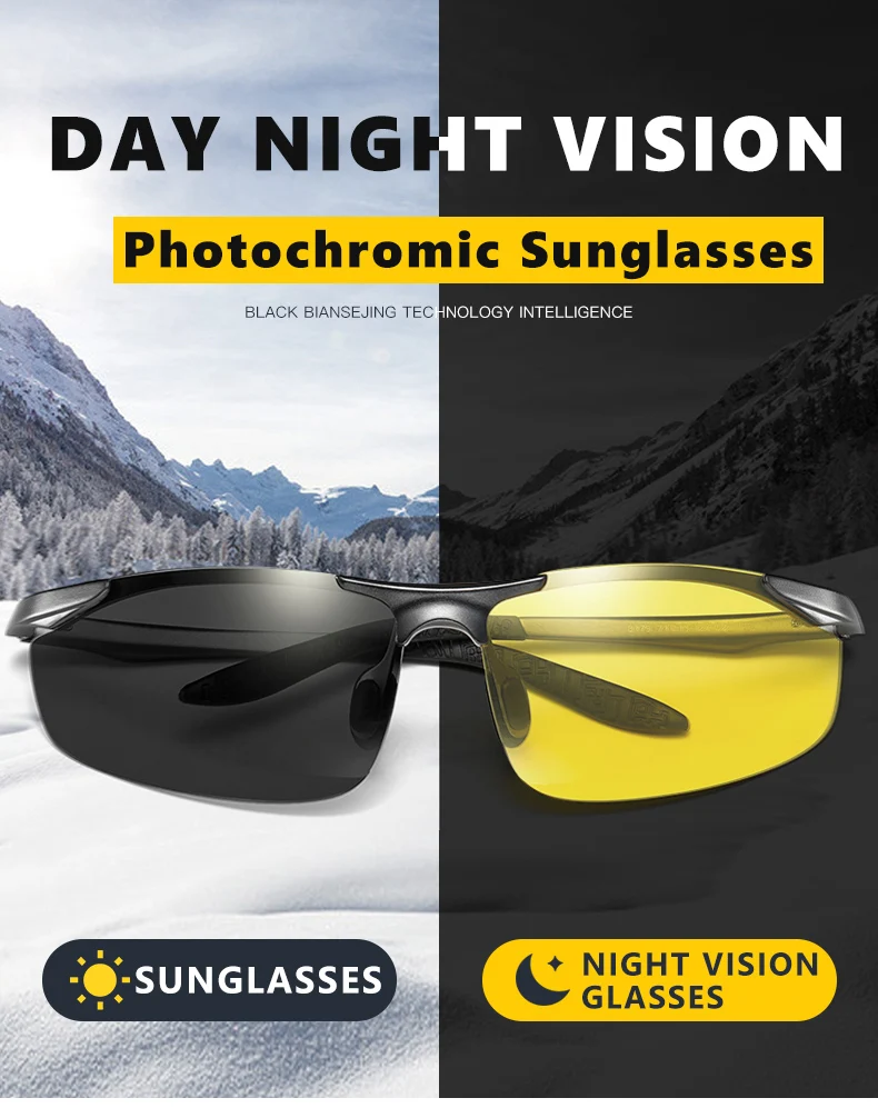 Высокое качество День ночного видения вождения солнцезащитные очки для мужчин и женщин магния алюминиевая оправа поляризованные фотохромные линзы очки унисекс