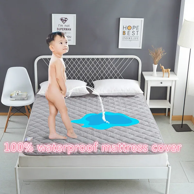 

New Style Quilted Waterproof Mattress Cover Solid Color Plaid Simple Dustproof Mattress Cover Thick Soft High Elastic Bed Cover