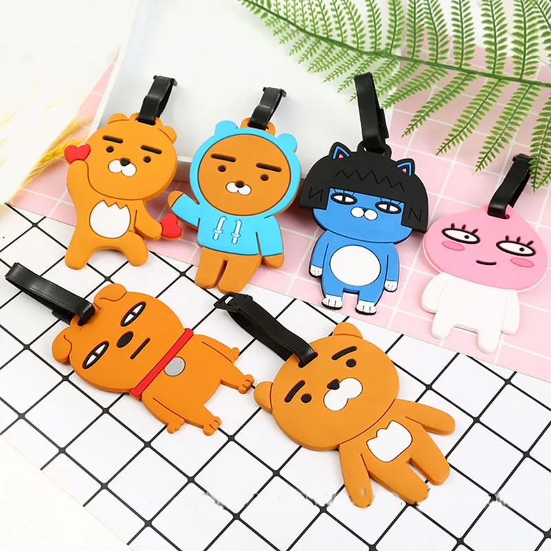 

New Kakao Friends Travel Accessories Luggage Tag Suitcase Cartoon Style Fashion Silicon Portable Travel Label ID Addres Holder