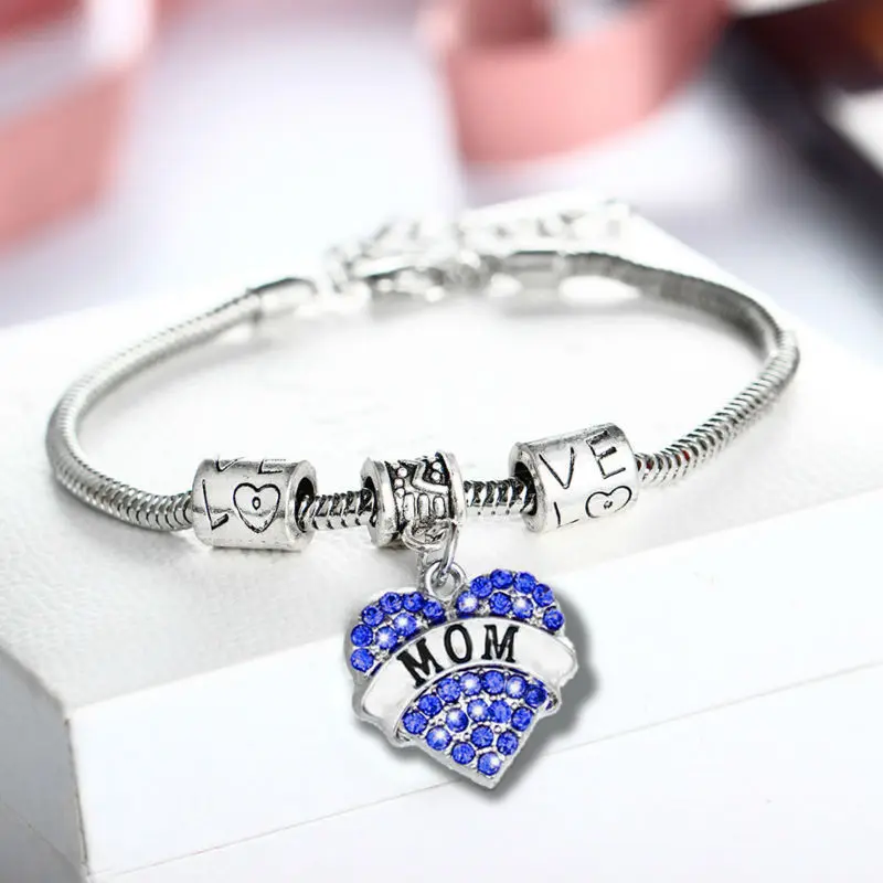 

Fashion Heart Blue Crystal Mom Gifts Bracelets Family Mother Party Love Bangle Bracelet Charm Mother's Day Jewelry Souvenirs
