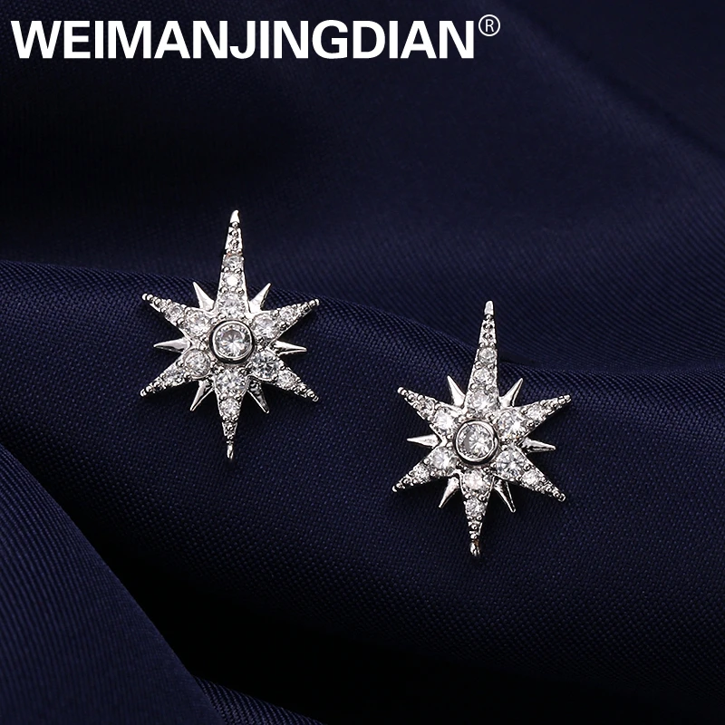 WEIMANJINGDIAN марки Cubic Zirconia фианит, циркон, кристалл Starburst, серьги со шпилькой, для Для женщин в серебристом цвете Цвета