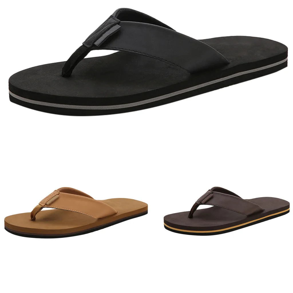 

Leather Slippers Men'S Beach Flip Flops Breathable Fashion Flip-Flops For Men Summer Shoes Causal Sandals Indoor Male Slippers