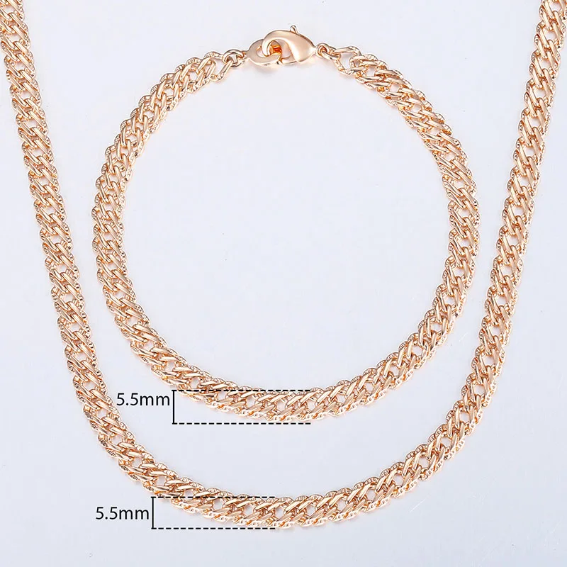 Davieslee Jewelry Sets For Women Men 585 Rose Gold Bracelet Necklace Set Double Cuban Weaving Bismark Chain Jewelry 2019 LCS04 - Image 6