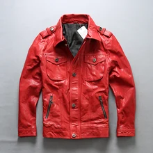 AVIREXFLY, новинка, мужская мода, красная натуральная мотоциклетная кожаная куртка, растительного дубления, красная овчина, байкерские куртки для верховой езды