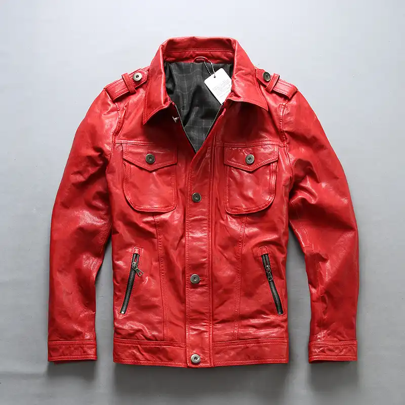 Avirexfly 19 新男性ファッション赤本物のオートバイの革野菜タンニン赤シープスキンライディングバイカージャケット 本革コート Aliexpress