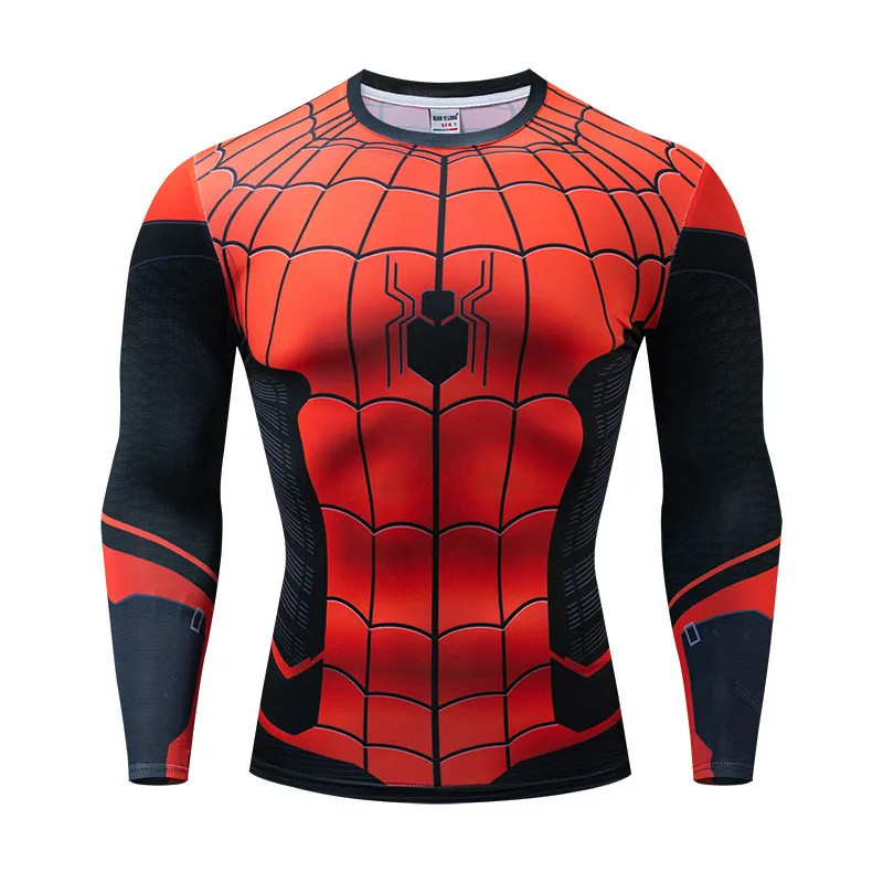 

Long Short Sleeve Tights 3D Print T-Shirt Red Spider Web ShiGym New Men&Women compression shirt Brand 2019 summer