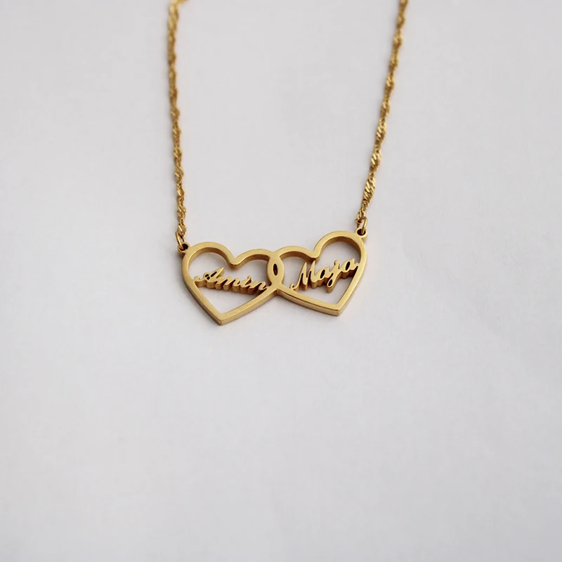 Два сердца на заказ ювелирные изделия персонализированные пары имя ожерелье мать дочь чокер Золото Серебро Bijoux подарок