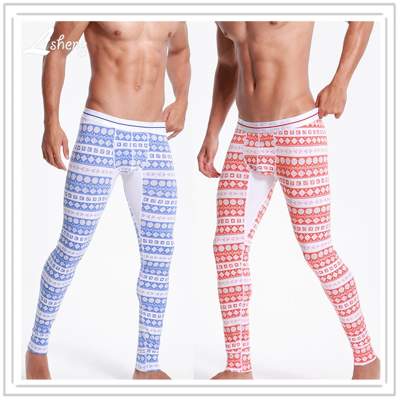 1pcs Fashion Print Men Long Johns Clothes Male Slim Hip Leggings Tight