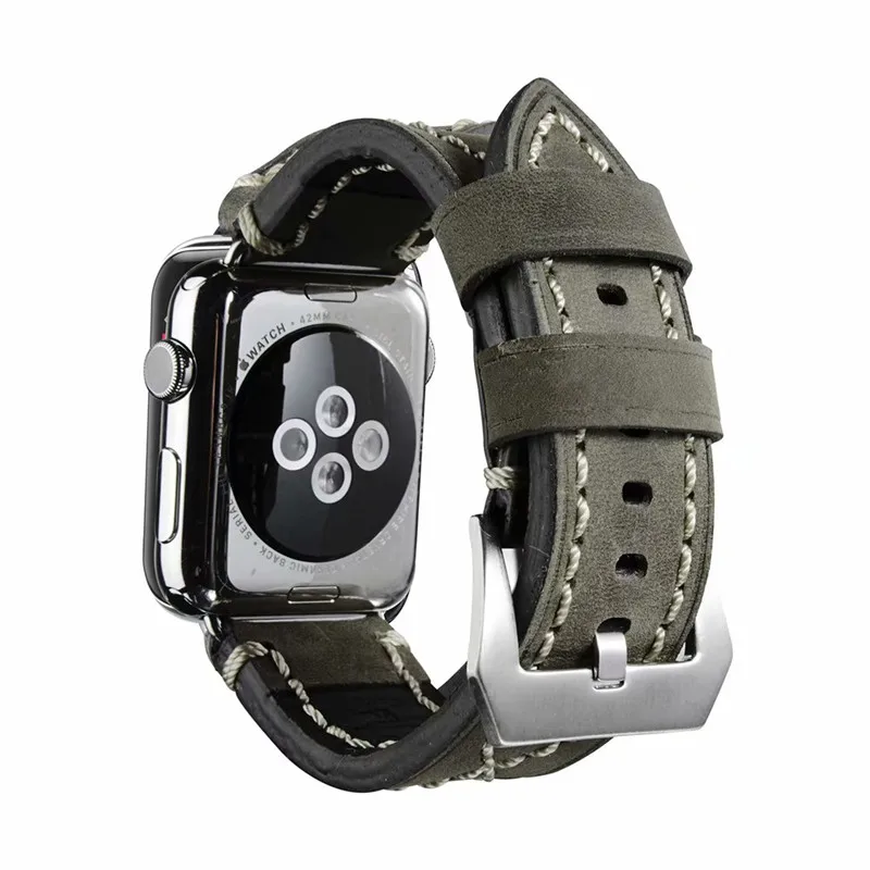 Ремешок для часов из натуральной коровьей кожи Apple Watch 38 мм 42 серебристый с