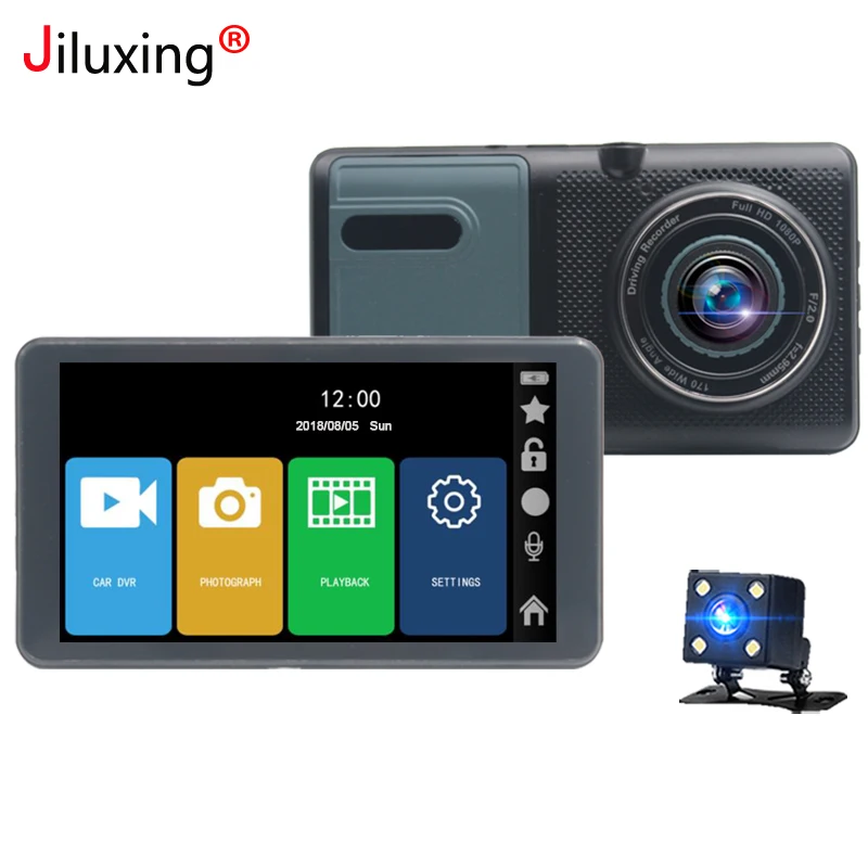 Jiluxing 5 &quotFHD 1080 P сенсорный экран автомобильный dvr для грузовика два камеры видео
