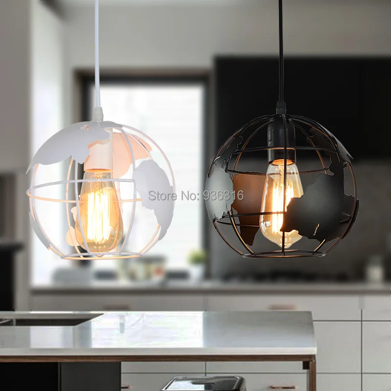 

Antique Vintage Black/White Global Pendant Lights Art Deco Study Foyer Metal E27 Edison LED Bulbs Lustres Pendant Lamp