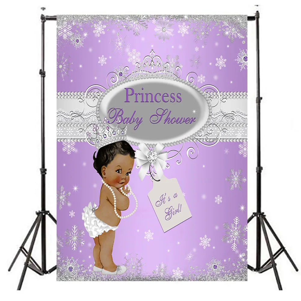 

NeoBack Newborn Princess Baby Shower Party Photography Backdrop Silver Diamond Snowflake Purple Wall Background Decor Banner