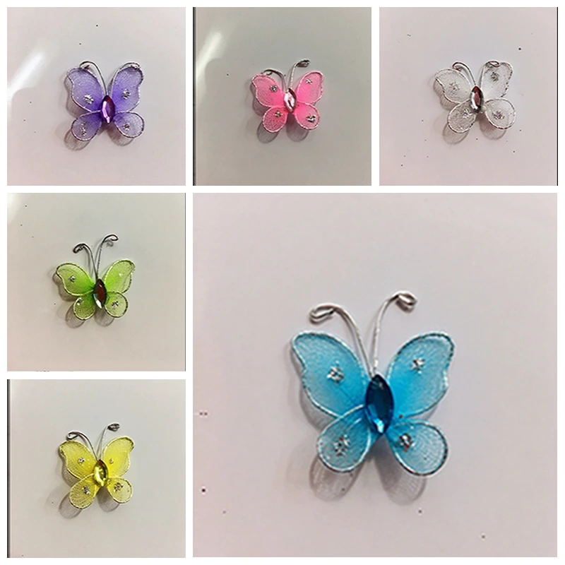 

100Pcs Sheer Mesh Wire Glitter Simulation Butterfly Artifical Gem Mesh DIY Scrapbooking 2.5cm Party Wedding Decoration ZXY9582