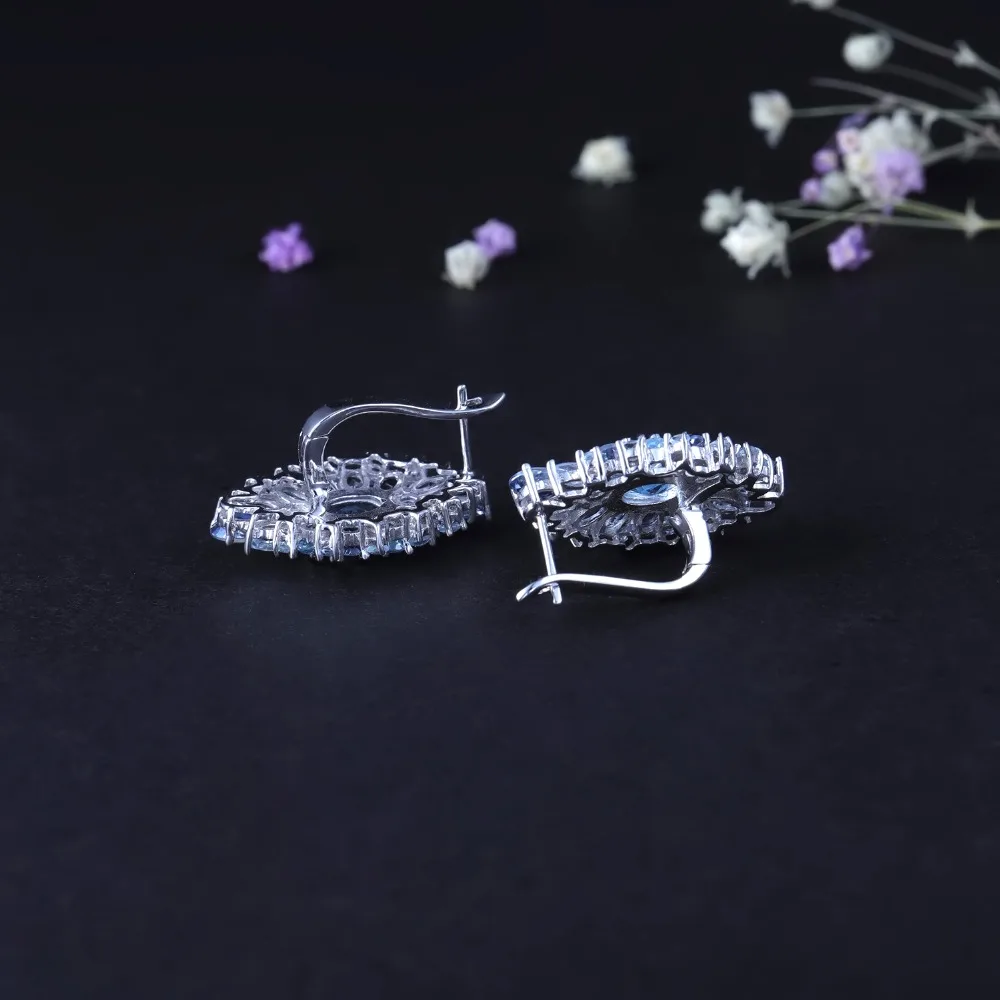 GEM'S балетные 925 пробы серебряные серьги-гвоздики с формой цветка натуральный Небесно-Голубой топаз Мистический Кварц серьги для женщин ювелирные изделия