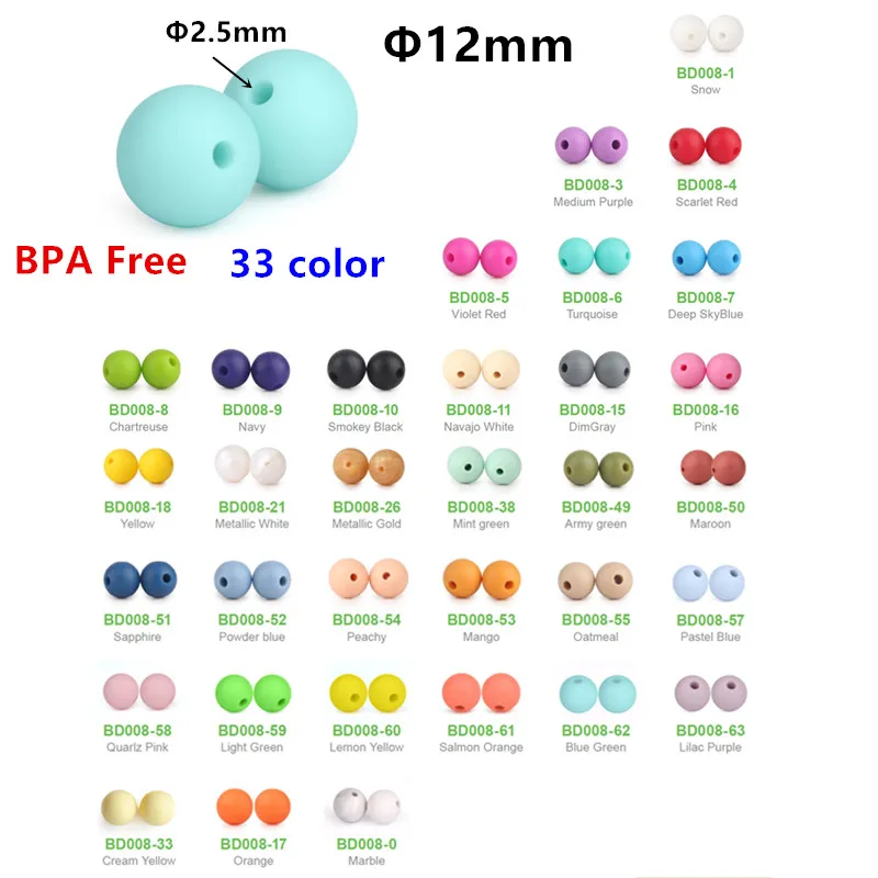 Chenkai Livre Grau Alimentício Silicone Mordedor Contas Faça Você Mesmo Bebê Chupeta Manequim Enfermagem Colar Jóias Brinquedo Acessórios 500 Pçs 12mm Bpa 5 Mamãe e Bebê