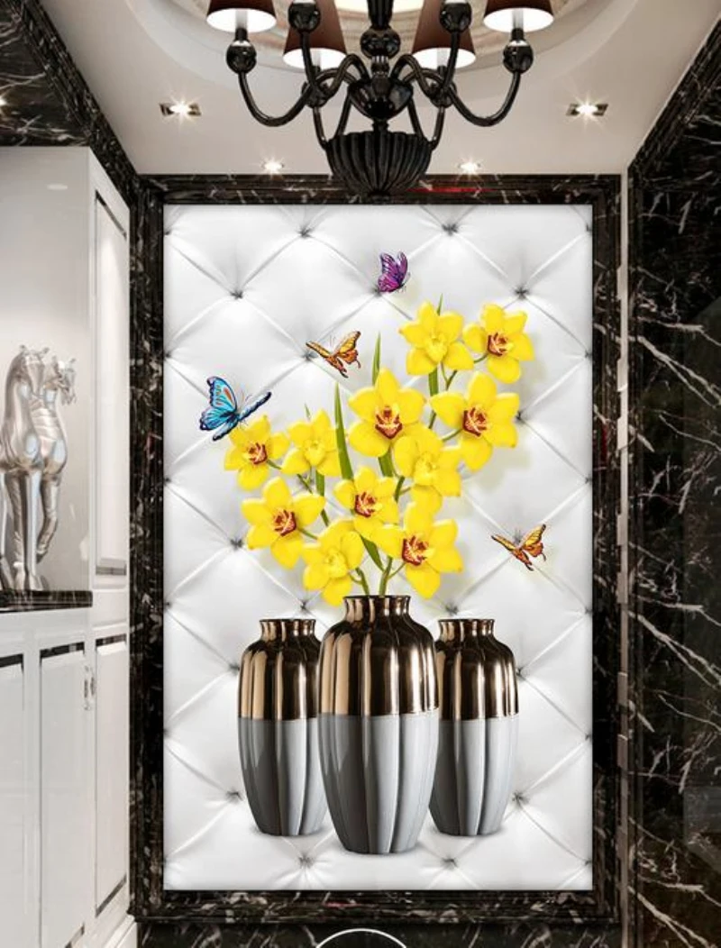 Moderne kunst 3d stereo fototapete blumenvase wandmalerei wohnzimmer schlafzimmer tür eingang kulisse benutzerdefinierte wall pa
