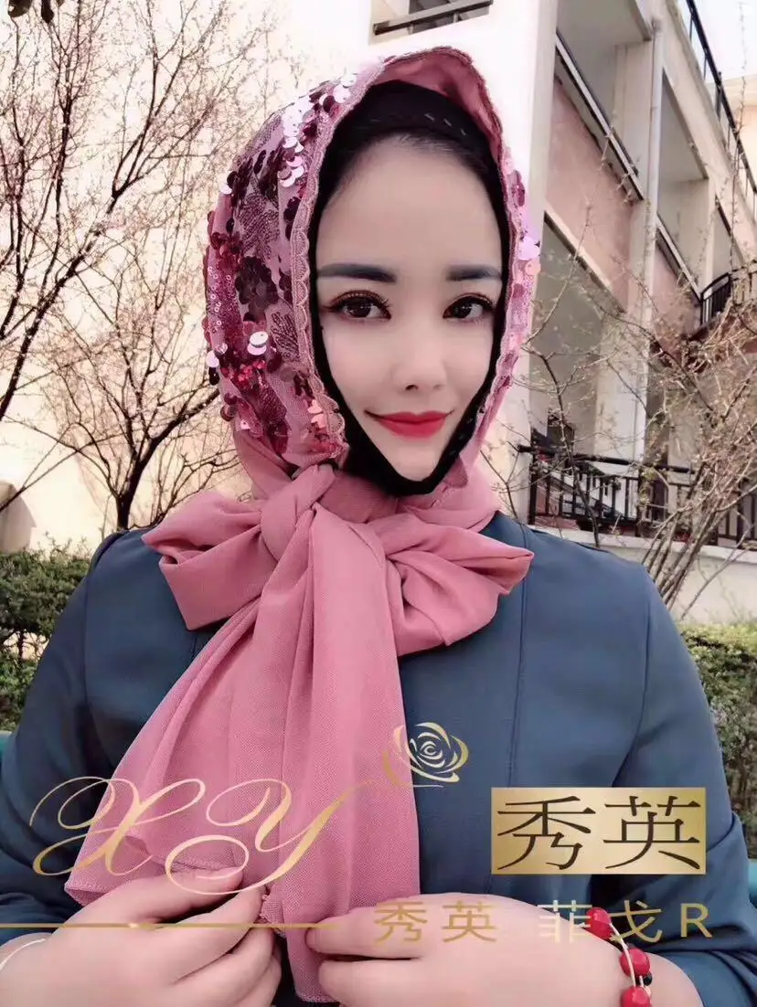 Роскошный исламский мусульманский подарок блестки летний шарф хиджаб для женщин - Цвет: A