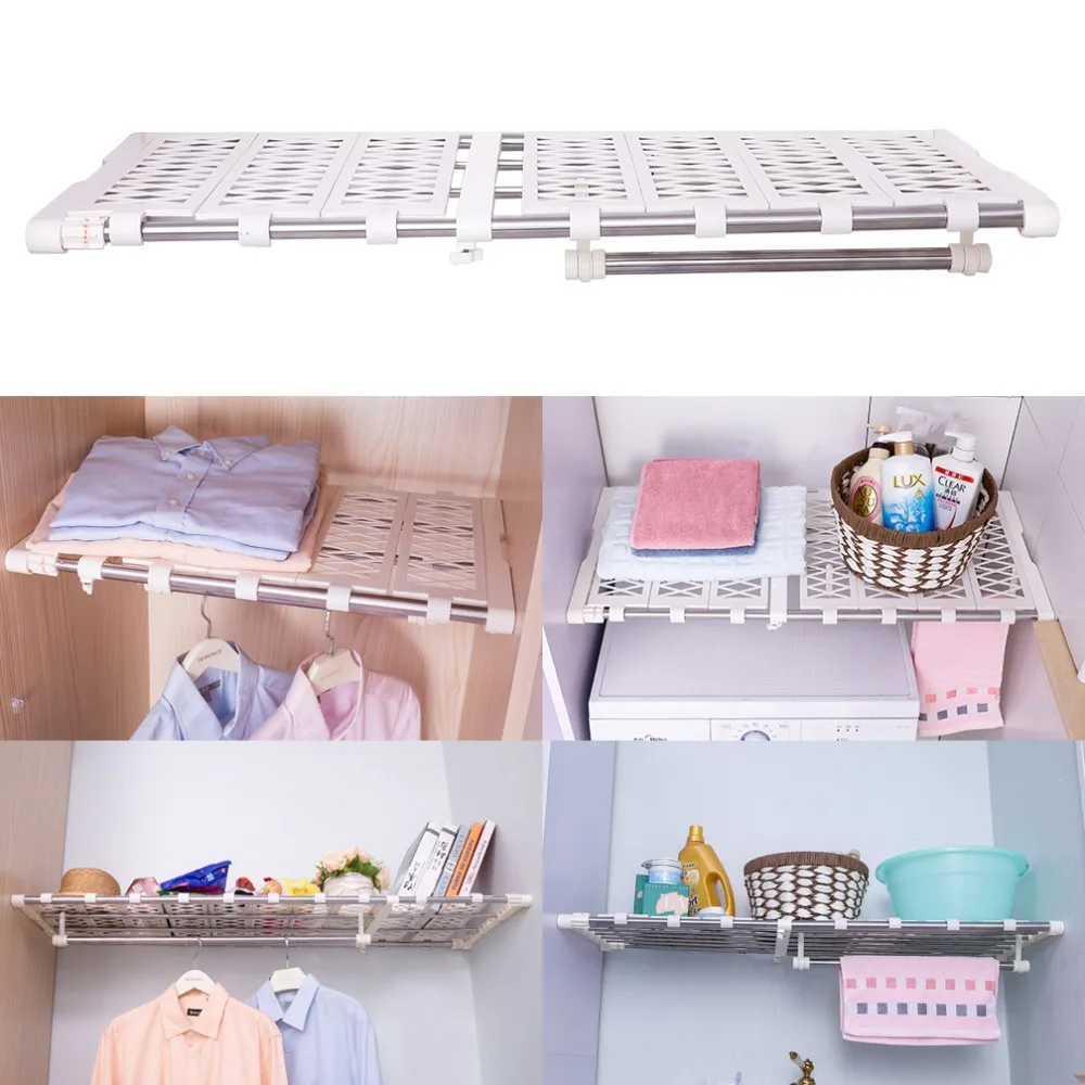 

Adjustable Wardrobe Partition Storage Rack Cabinets Holder Closet Organizers Shelf Telescopic Space Saver DQ1517-Axilie