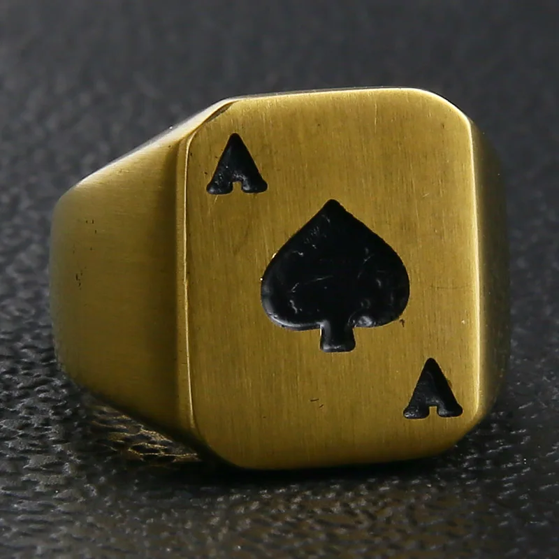 Valily, мужское кольцо Ace of Spades, серебро, нержавеющая сталь, классика, покер, сердце, байкерские мужские кольца, матовые кольца, ювелирные изделия