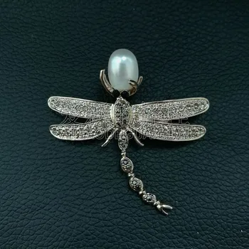 

BR112112 2.3'' White Rice Pearl Dragonfly Brooch