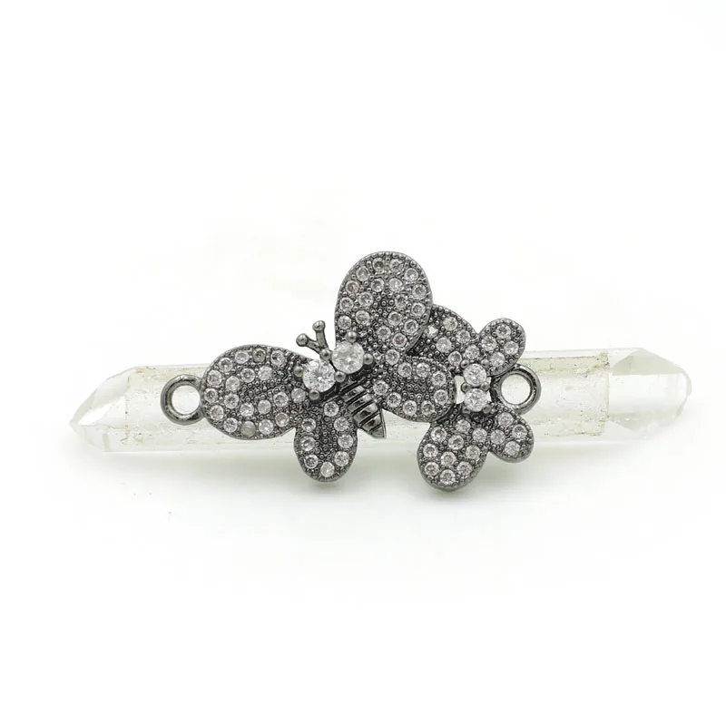 Black 26*16*3 мм Micro Pave Clear CZ Butterflys Шарм соединитель подходит для мужчин и женщин делая браслеты ювелирные изделия - Окраска металла: Black
