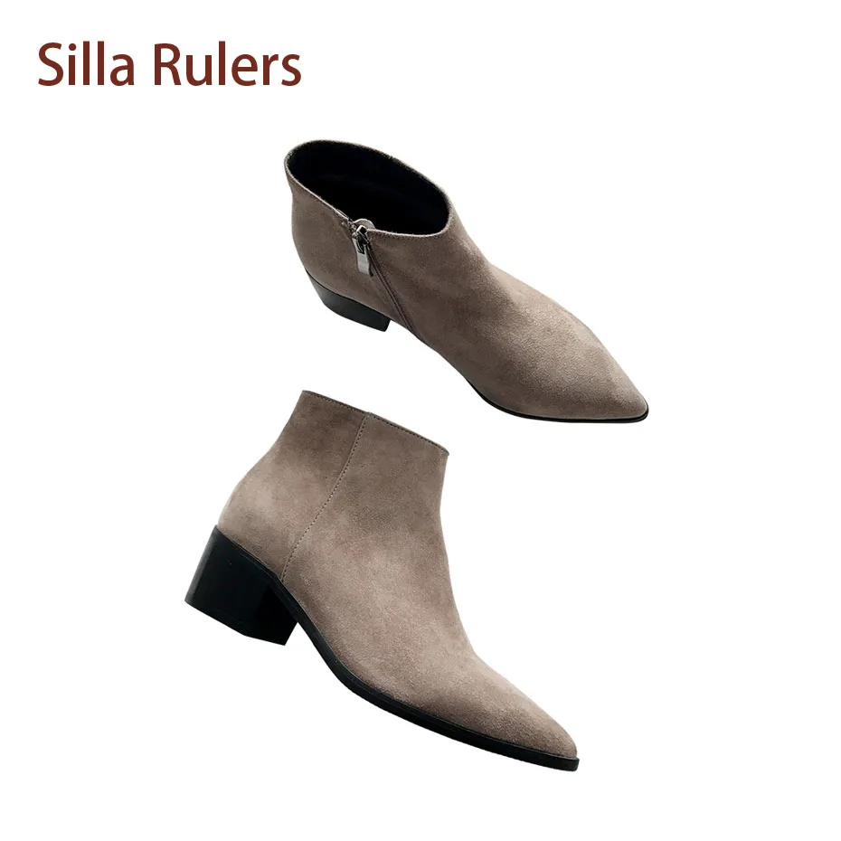 

Silla Rulers 2018 Flock Women Nude Boots Side Zipper 4.5cm Med Block heel Comfortable Fashionable Chelsea Bootie Femme