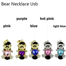 Crystal heart bear Model USB 2.0 Flash Memory Stick cartoon diamond necklace bear Pen Drive 64GB 8GB 16GB 32GB usb flash disk