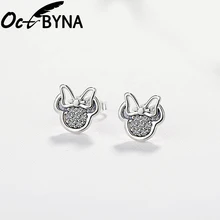 Octbyna аниме Микки Минни серебряного цвета брендовые серьги для женщин девочек сверкающие модные ювелирные изделия гвоздики Прямая поставка