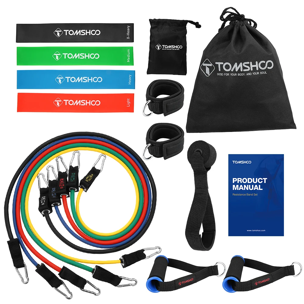 

TOMSHOO 17Pcs Resistance Bands Fitness Equipments Set Workout Fintess Exercise Straps Cushioned Handles Carry Bags for Home Gym