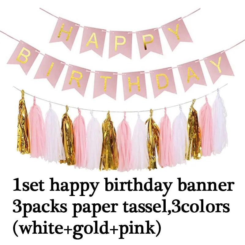 Joy-enlife День рождения украшения бумажные цветы-шары кисточки мальчик девочка счастливый плакат "с днем рождения" Беби Шауэр детский вечерние принадлежности - Цвет: Pink Set